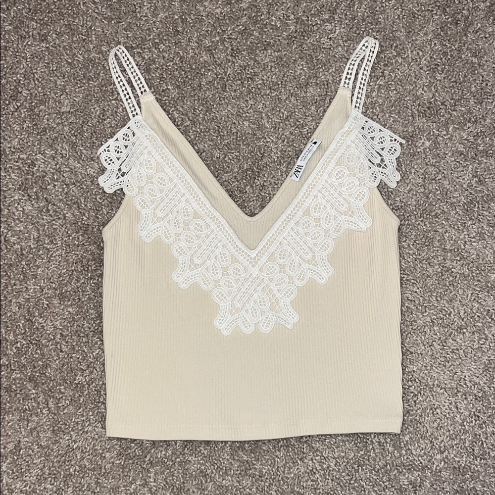 Zara Beige Lace Trim Top